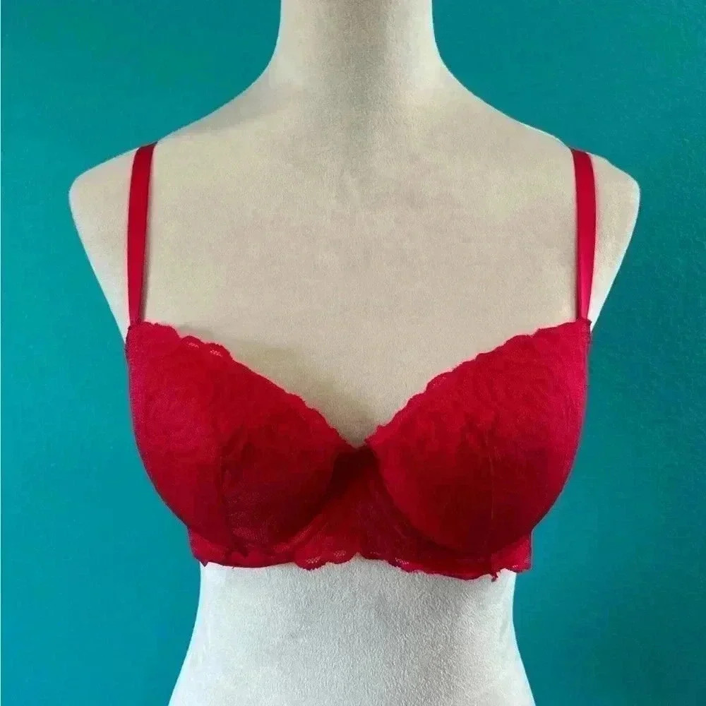 Victoria’s Secret pink red lace padded underwire bra in size 34D
